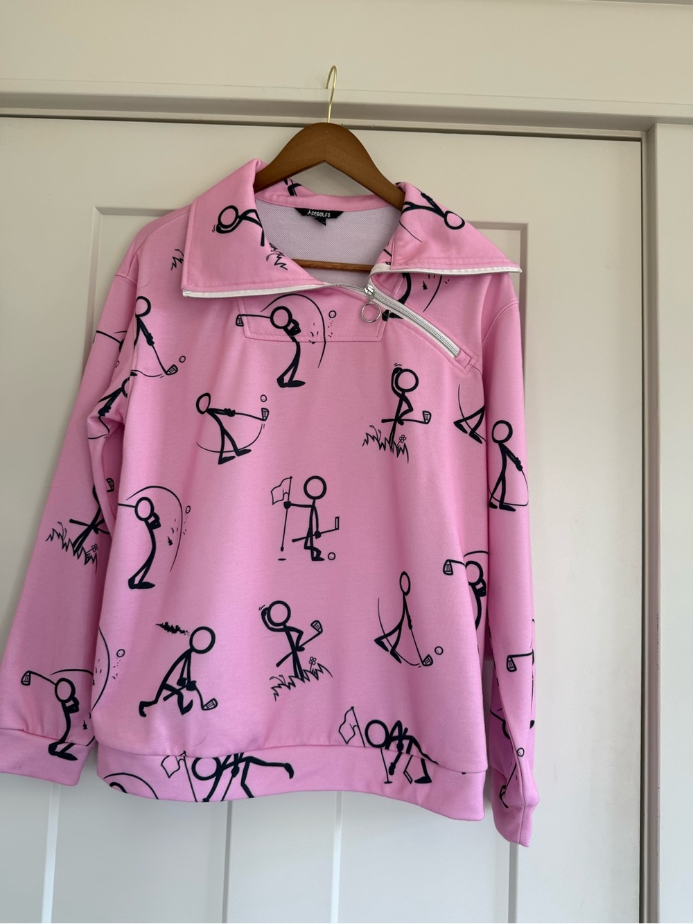CEGOLFS Acegolfs Pink Stick Figure Golf Half-Zip Pullover Sweatshirt L